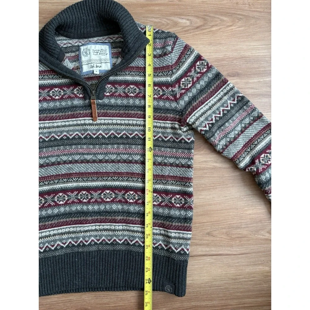 Fat Face Fairisle Jumper Mens Size Small 1/4 Zip Chunky Knit ‎ Wool Blend